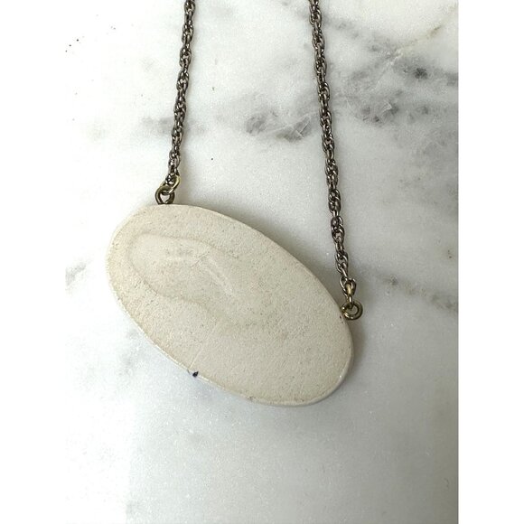 Vintage Blue Rose Ceramic Pendant Necklace With Chain Timeless Jewelry READ - Picture 3 of 6